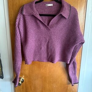 Elegant V-Neck Purple Cropped Sweater